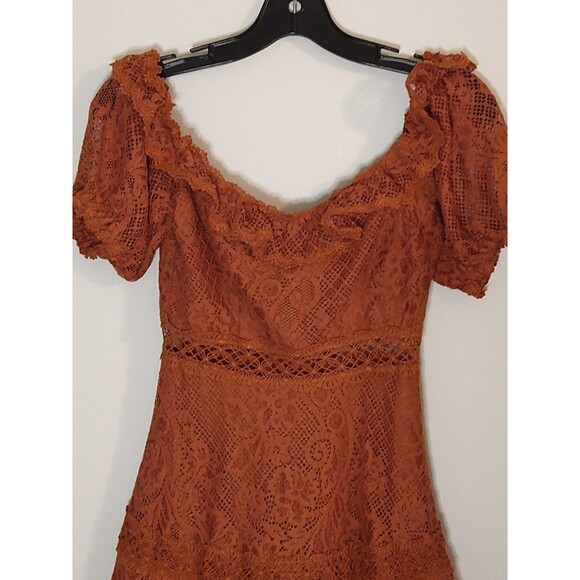 Franco Lace Puff Sleeve off the shoulder mini dress Sm Boho Feminine Cottage Cor - Picture 4 of 12